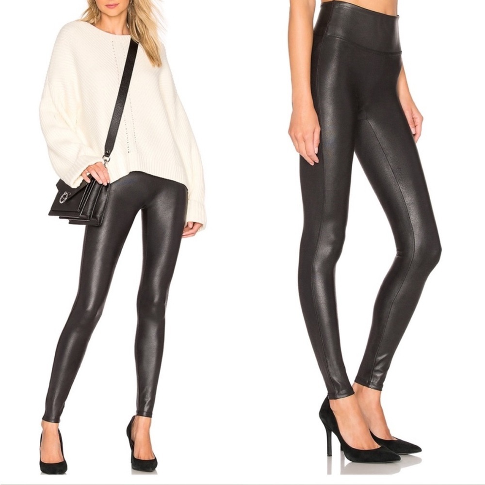 SPANX High-Waisted Faux Leather Leggings Black Size M‎